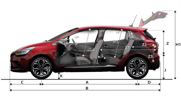 Renault CLIO - Vue de profil avec dimensions